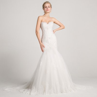 Mermaid Sweetheart Court Train Wedding Dress with Appliques Beading