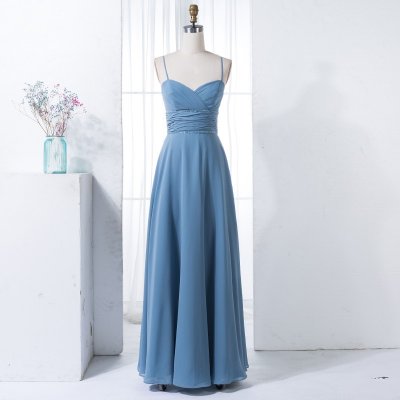 A-Line Spaghetti Straps Floor-Length Dark Blue Bridesmaid Dress with Sequins