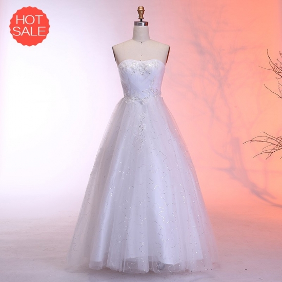 A-Line Sweetheart Floor-Length Wedding Dress with Appliques Sequins - Click Image to Close