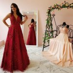 A-Line Round Neck Backless Floor-Length Dark Red Prom Dress with Appliques Bowknot