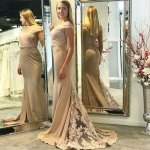 Mermaid Off-the-Shoulder Long Light Champagne Prom Dress with Appliques