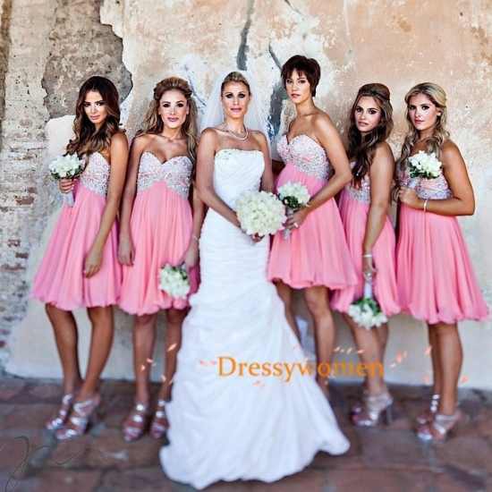Elegant Knee Length Bridesmaid Dress-Coral Sweetheart with Appliques - Click Image to Close