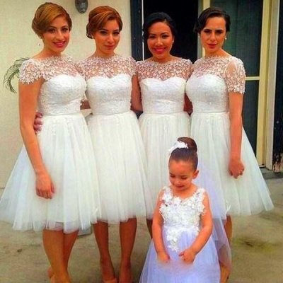 New A-Line Sweetheart Knee Length Tulle White Bridesmaid/Homecoming Dress With