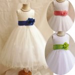 Charming 2015 Scoop Princess White Organza Ball Gown Flower Girl Dress