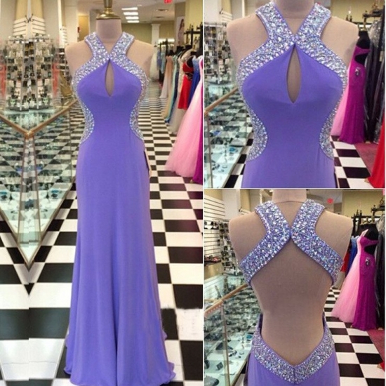Decent Sheath Prom/Evening Dress - Purple Beading with Keyhole - Click Image to Close