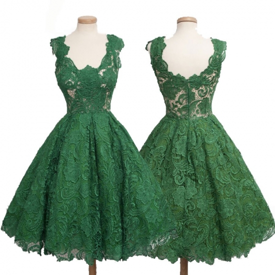Vintage Homecoming Dress -Green Ball Gown Scoop Sleeveless with Lace - Click Image to Close