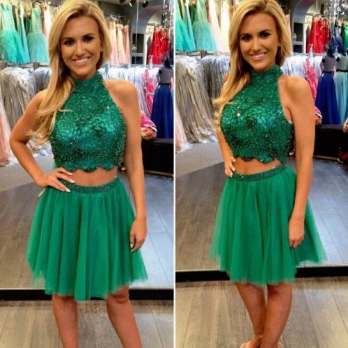 Sexy Two Piece Short Prom /Homecoming Dress - High Neck with Beaded