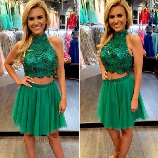 Sexy Two Piece Short Prom /Homecoming Dress - High Neck with Beaded - Click Image to Close