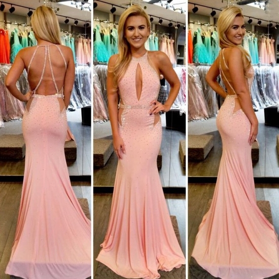 New Arrival Prom Dress - Pare Pink Mermaid Keyhole with Beaded - Click Image to Close