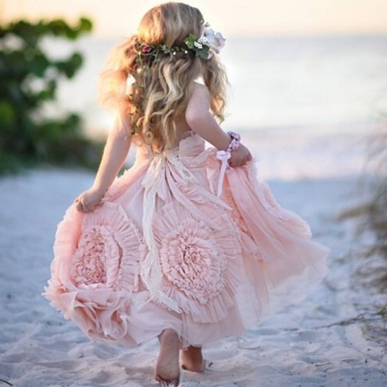 Cute Spaghetti Straps Flower girl Dresses with Flowers - Click Image to Close