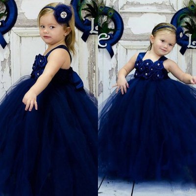 High Quality Ball Gown Dark Navy Baby Flower Girl Dresses with Bow