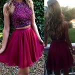 Stunning Two Piece Jewel Sleeveless Short Homecoming Dress with Beading