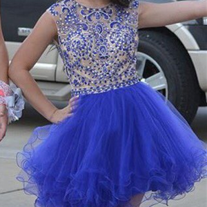 Royal Blue Homecoming Dress with Beading Short Jewel Sleeveless