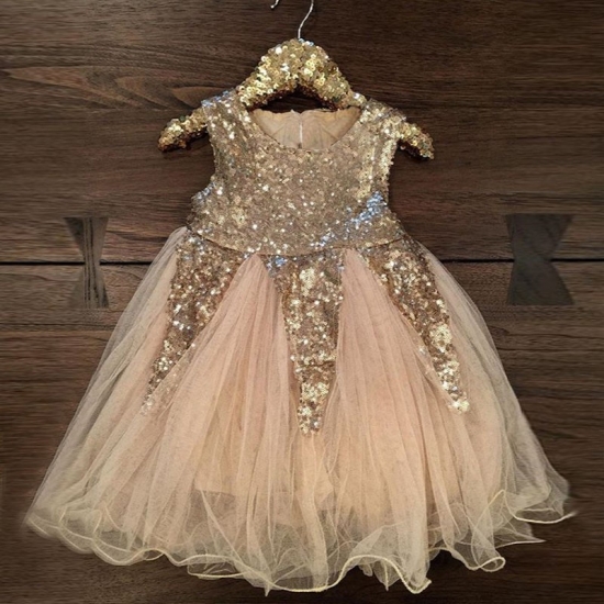 Cute Flower Girl Dress - Jewel Sleeveless Mid-Calf with Sequins - Click Image to Close