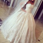 Modern Ball Gown Wedding Dress - Strapless Sleeveless Ruched Lace