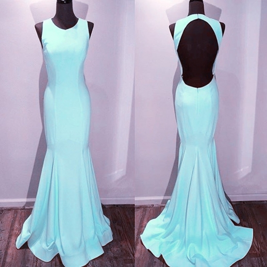 Decent Mermaid Prom Dress - Jewel Sleeveless Sweep Train Backless - Click Image to Close
