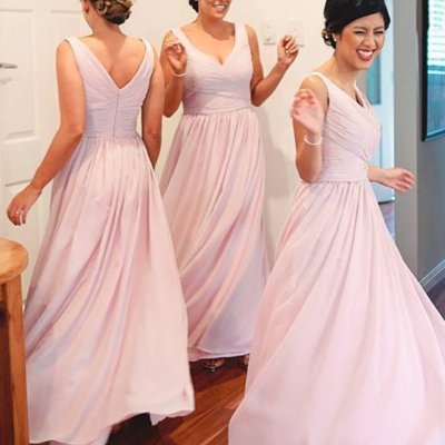 Decent Pink Bridesmaid Dress - Scoop Sleeveless Floor Length Ruched