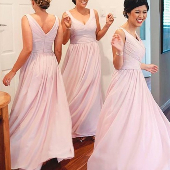 Decent Pink Bridesmaid Dress - Scoop Sleeveless Floor Length Ruched - Click Image to Close