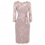 Sheath Scalloped-Edge 3/4 Sleeves Lace Mother of The Bride Dress with Beading