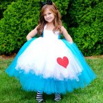 Ball Gown Halter Tea-Length White and Blue Flower Girl Dress with Lace