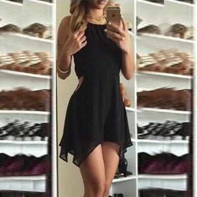 A-Line Halter Cut Out Asymmetrical Chiffon Little Black Dress