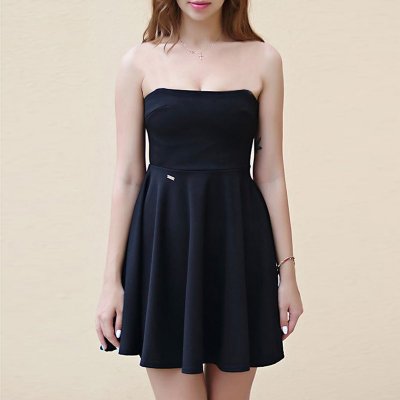 A-Line Strapless Satin Little Black Dress