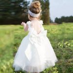 Ball Gown Scoop Backless Tea-Length Tulle Flower Girl Dress with Bowknot Lace