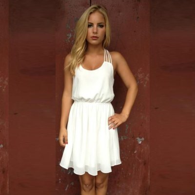 A-Line Scoop Sleeveless Short White Chiffon Homecoming Dress