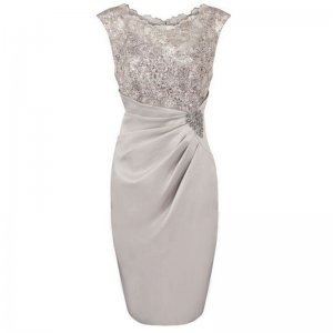 Sheath Bateau Cap Sleeves Silver Mother of The Bride Dress with Sequins