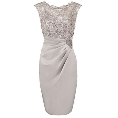 Sheath Bateau Cap Sleeves Silver Mother of The Bride Dress with Sequins