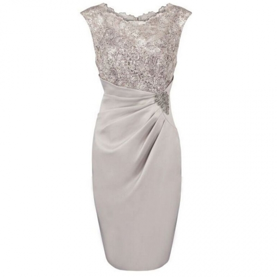 Sheath Bateau Cap Sleeves Silver Mother of The Bride Dress with Sequins - Click Image to Close
