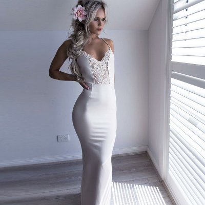 Mermaid Spaghetti Straps Floor-Length Prom Dress with Lace