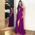 A-Line Cross Neck Backless Long Purple Chiffon Prom Dress with Keyhole