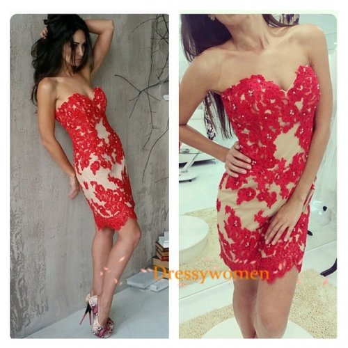 2015 Sexy Red Sweetheart Appliques Sleeveless Short Evening Party Gown / Cocktail Dresses LAPD-90066