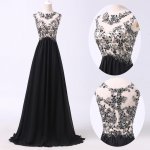 Luxurious A-Line Scoop Floor Length Chiffon Black Evening/Prom Dress With Beading