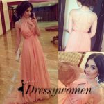 Elegant Luxurious A-Line Scoop Floor Length Chiffon Backless Pink Evening/Prom Dress With Beading