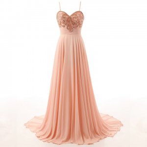 Hot-Selling Elegant Court Train Prom Dress - Pear Pink Spaghetti Straps with Beading