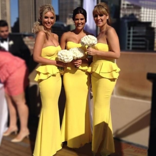 Long Chiffon Bridesmaid Dress - Yellow Sheath Strapless - Click Image to Close