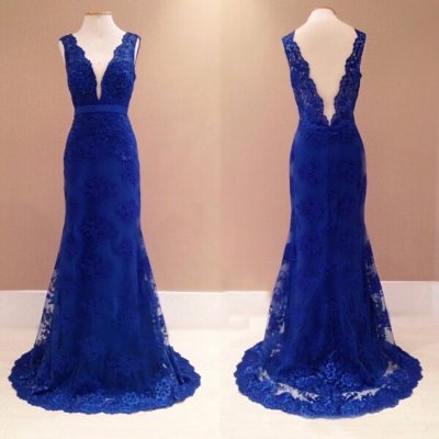 New Arrival Prom Dress/Evening Dress - Royal Blue Deep V-Neck with Appliques