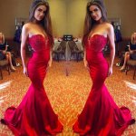 New Arrival Prom Dress -Red Mermaid V-Neck Sleeveless with Beaded