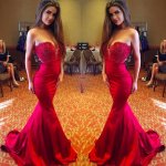 New Arrival Prom Dress -Red Mermaid V-Neck Sleeveless with Beaded