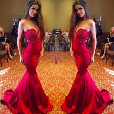 New Arrival Prom Dress -Red Mermaid V-Neck Sleeveless with Beaded