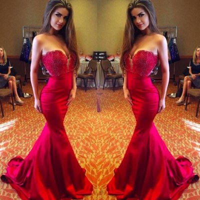 New Arrival Prom Dress -Red Mermaid V-Neck Sleeveless with Beaded