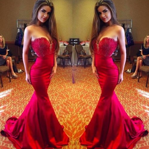 New Arrival Prom Dress -Red Mermaid V-Neck Sleeveless with Beaded