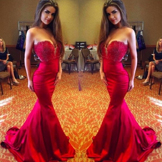 New Arrival Prom Dress -Red Mermaid V-Neck Sleeveless with Beaded - Click Image to Close