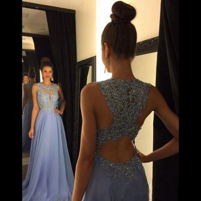 Stunning Floor Length Prom Dress - Crew Neck with Appliques