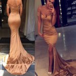 Elegant Long Prom/Evening Dress - Dark Champagne Mermaid Off Shoulder