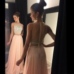 Fashion Jewel Beading A-line Peach Long Prom Dress Evening Gown