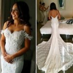 Elegant Spaghetti Straps Mermaid Wedding Dress Bridal Gown with Appliques