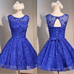 Short Royal Blue Open Back Homecoming Dress with Handmade Flowers Pearls